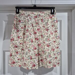 Vintage Shorts Womens 10 Cream Floral Linen Blend High Rise Pleated Cottagecore